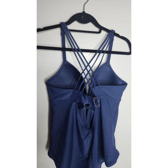 Adore Me Swimsuit One Piece Womens 38DDD Navy Strappy Underwire Crisscross Back - Picture 3 of 5